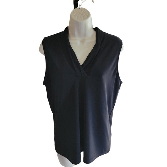 Anne Klein Black V Neck Sleeveless Blouse Size Medium - Picture 1 of 5